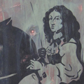 Click to enlarge Illusionsmålad bronsdörr med streetart-motiv föreställande drottning Kristina